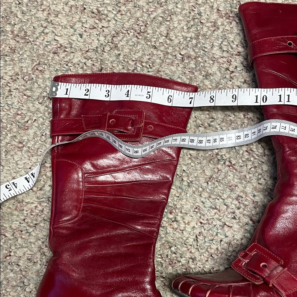 Miz mooz broadway red leather wedge heel boots with buckle strap accent - Picture 3 of 10